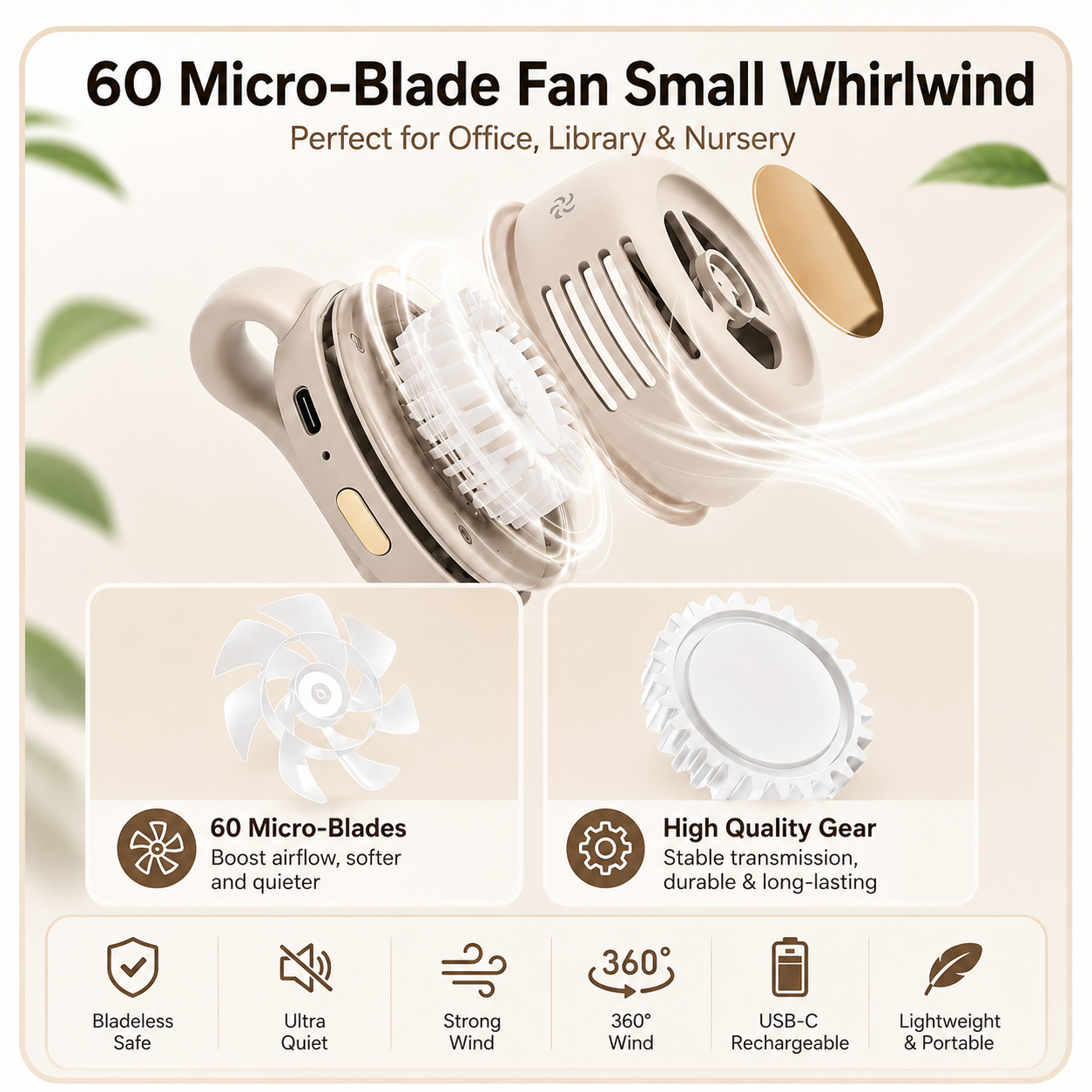 Portable Waist Clip USB Fan Mini Quiet Buckle Clamp Cooling Fan for Outdoor Work Hiking Travel Home Personal Cooling Use Set Kit