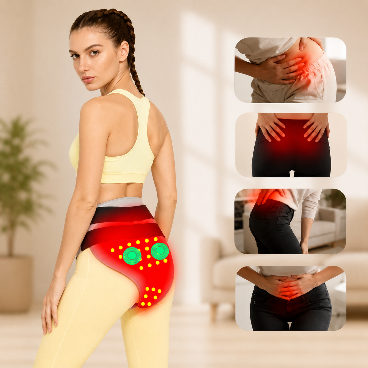 Red Light Heating Women's Underwear with Abdominal Massager Relieves Abdominal Pain Cold Uterus Menstrual Cramps Warm