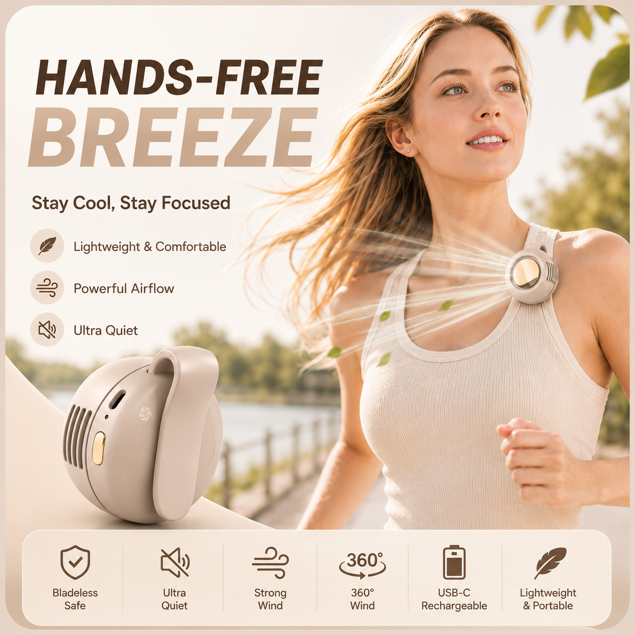 Portable Waist Clip USB Fan Mini Quiet Buckle Clamp Cooling Fan for Outdoor Work Hiking Travel Home Personal Cooling Use Set Kit