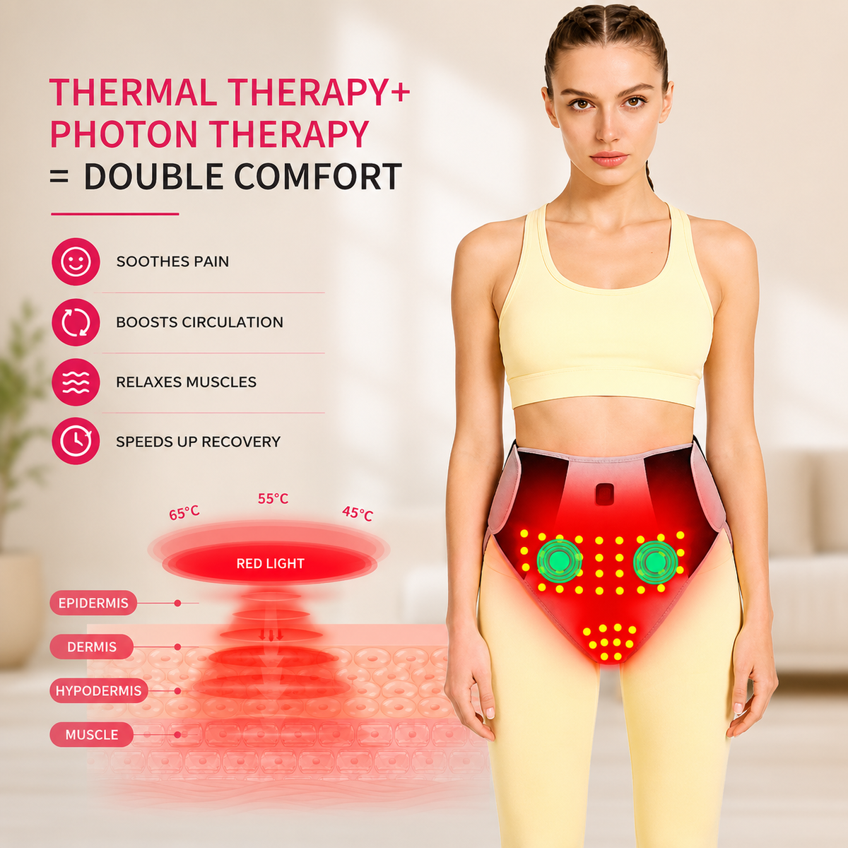 Red Light Heating Women's Underwear with Abdominal Massager Relieves Abdominal Pain Cold Uterus Menstrual Cramps Warm