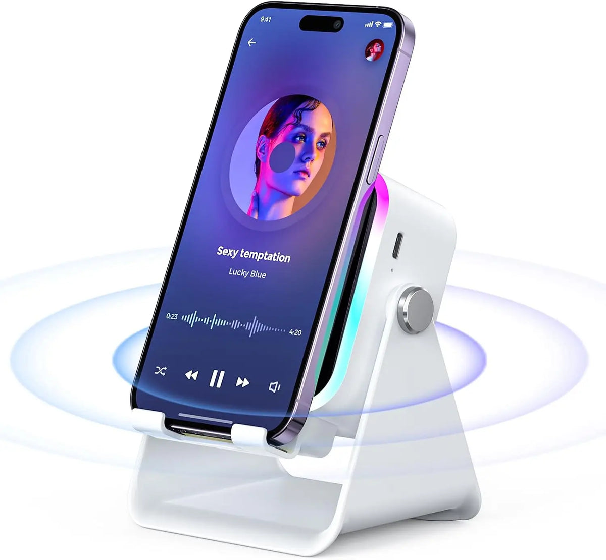 Desk Universal Mobile Phone Stand 5 in 1 Wireless Induction Bluetooth Audio Speaker Holder Colorful RGB Light for Iphone Samung