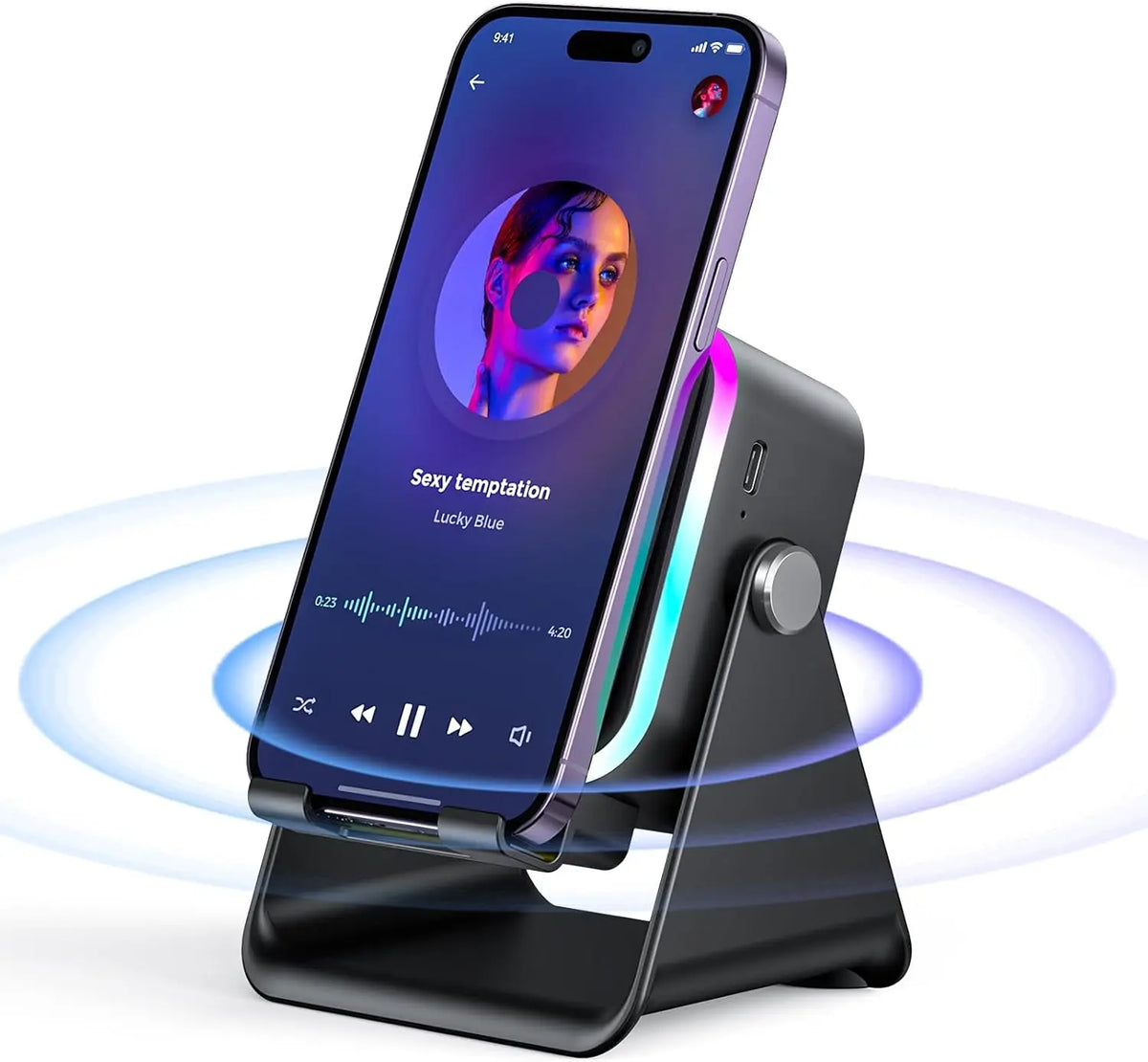 Desk Universal Mobile Phone Stand 5 in 1 Wireless Induction Bluetooth Audio Speaker Holder Colorful RGB Light for Iphone Samung