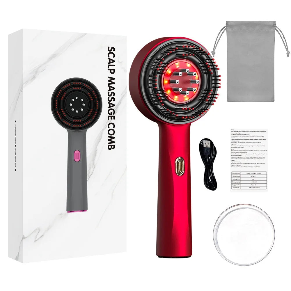 Red Light Scalp Massage Brush & Essential Oil Hair Care Comb