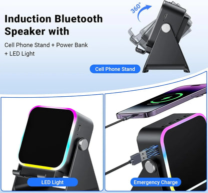 Desk Universal Mobile Phone Stand 5 in 1 Wireless Induction Bluetooth Audio Speaker Holder Colorful RGB Light for Iphone Samung
