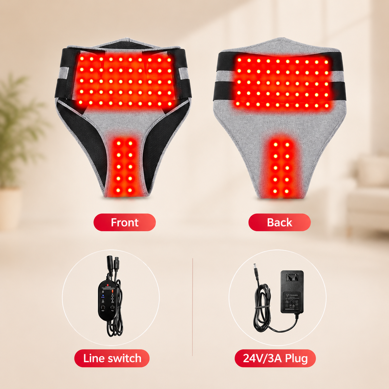 Red Light Heating Women's Underwear with Abdominal Massager Relieves Abdominal Pain Cold Uterus Menstrual Cramps Warm