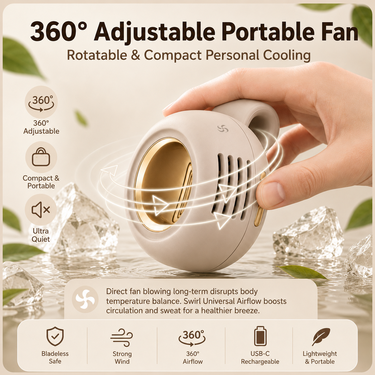 Portable Waist Clip USB Fan Mini Quiet Buckle Clamp Cooling Fan for Outdoor Work Hiking Travel Home Personal Cooling Use Set Kit